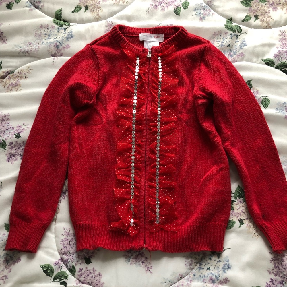 Girls Red Embellished Sweater